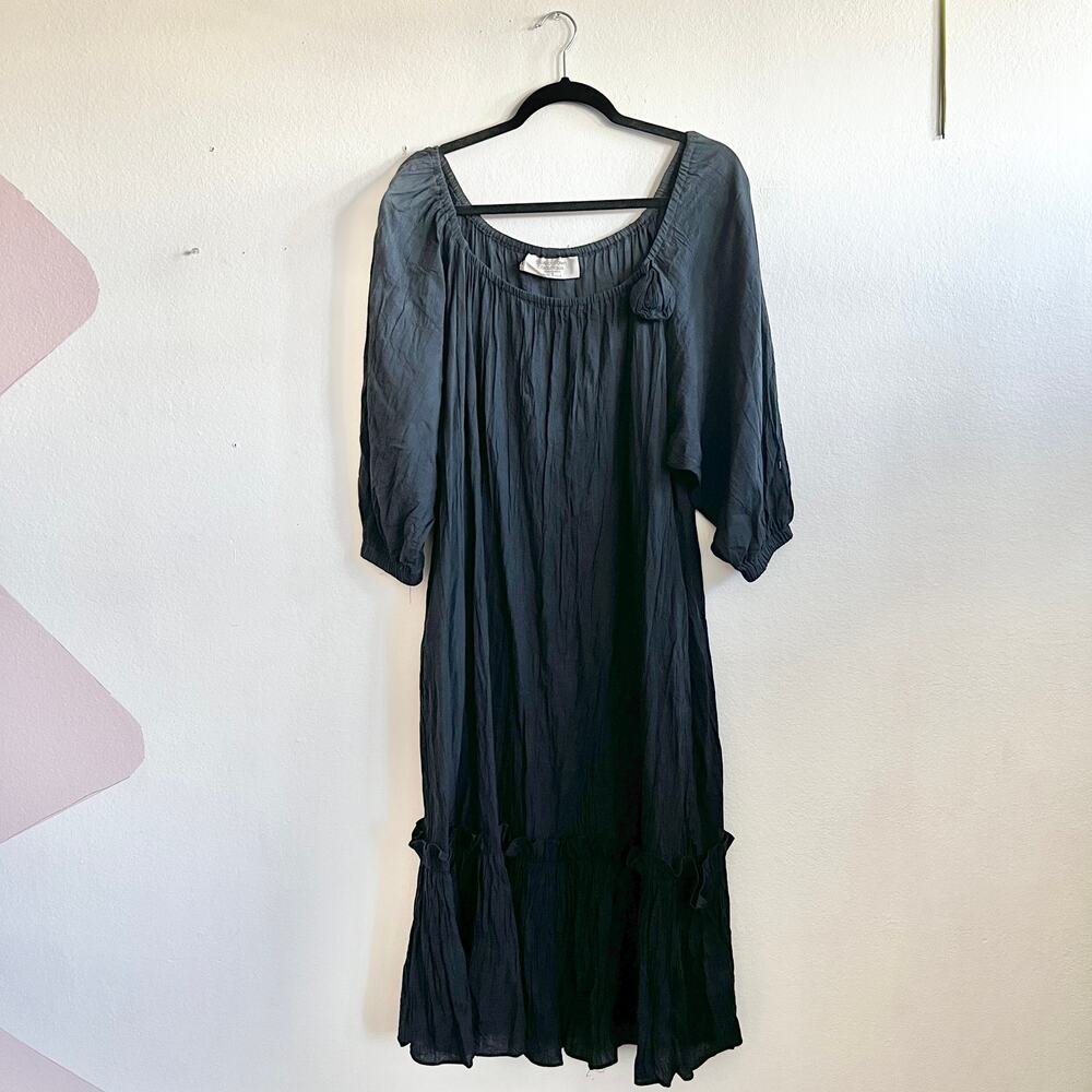 David Brown Maxi Dress Boho Flowy Oversized Lagenlook‎ Coastal Small